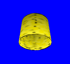 Portico's WebGL2 render of Tutorial 5: a yellow textured cylinder against a blue background.